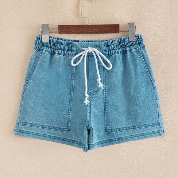 Drawstring Elastic Waist Jean Shorts - Picture 3 of 10